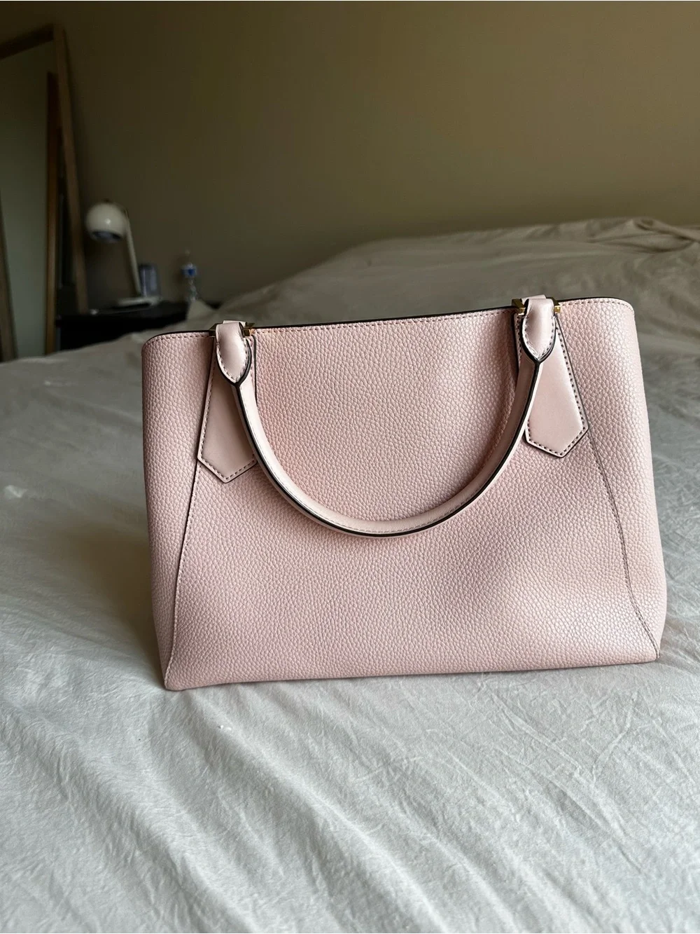 Michael Kors Light Pink Pebbled Leather Satchel with Gold Charm